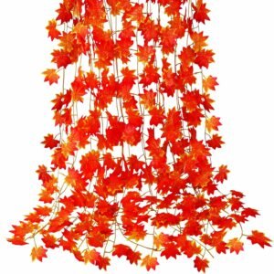 Wall Hanging Artificial Creeper Plant Strings with Maple Leaves_ Set of 24_Orange Colour for Interior Decoration_ Art_ Craft USLSTN20