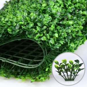 Artificial Wall Grass Mat_Wall Decor Hedge Leaf Mat for Vertical Garden_ Home_ Wall_ Balcony _Backdrop Decoration_ Dark Green_60 X 40 X 3 cm_ Pack of 10 with 50 Tags and 1 Blade BN5