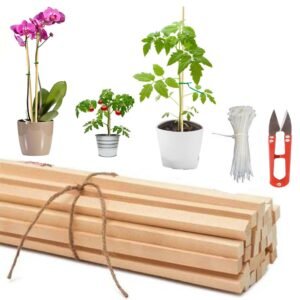 4 Feet Length Wooden Sticks Plant Supporters_Garden Plant Supporter Sticks for Small Plants_Shrubs_Creeping Plants Support_Pack of 36_with A Cutter and 50 PVC Tags KVLM 9